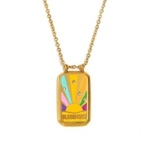 18K Gold Stainless Steel‎ Sunshine Tarot Card Pendant Necklace Women Celestial